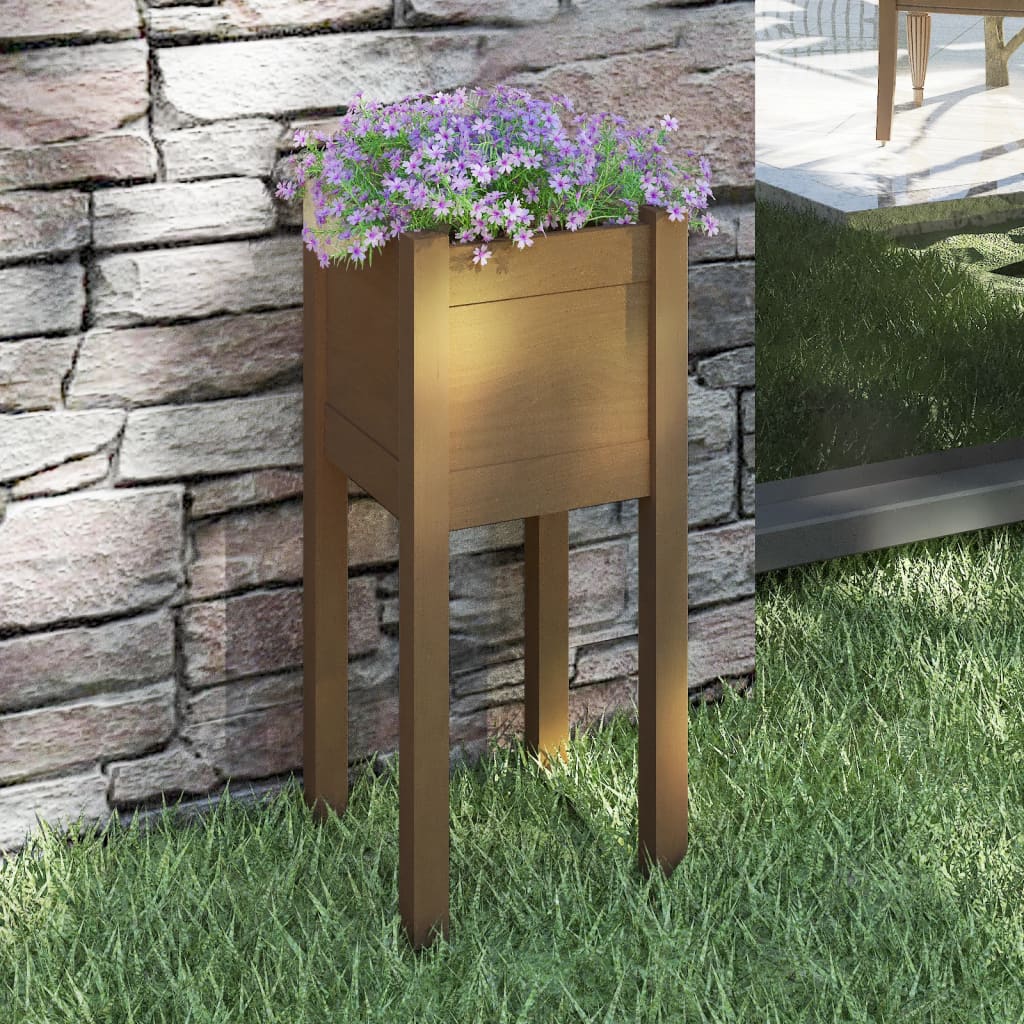 Jardinera De Madera Maciza De Pino Marrón Miel 31x31x70 Cm_1