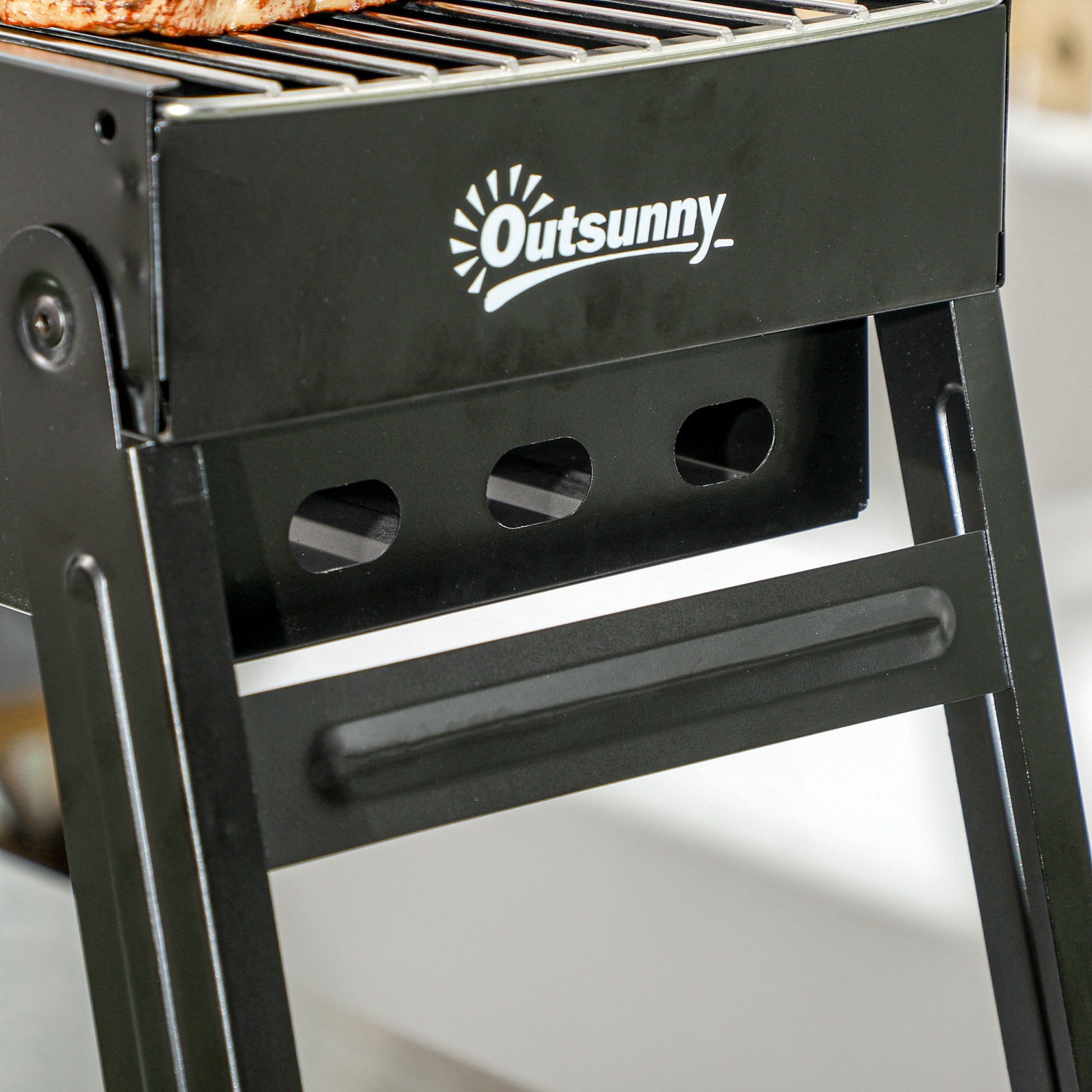 Outsunny Barbacoa De Carbón Plegable Con Parrillas De Acero Inoxidable Negro_4