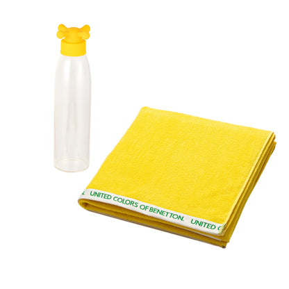 Set Toalla De Playa Amarilla 90x160cm 100% Algodón + Botella De Agua 500ml Borosilicato Tapa Grifo Color Amarillo_0