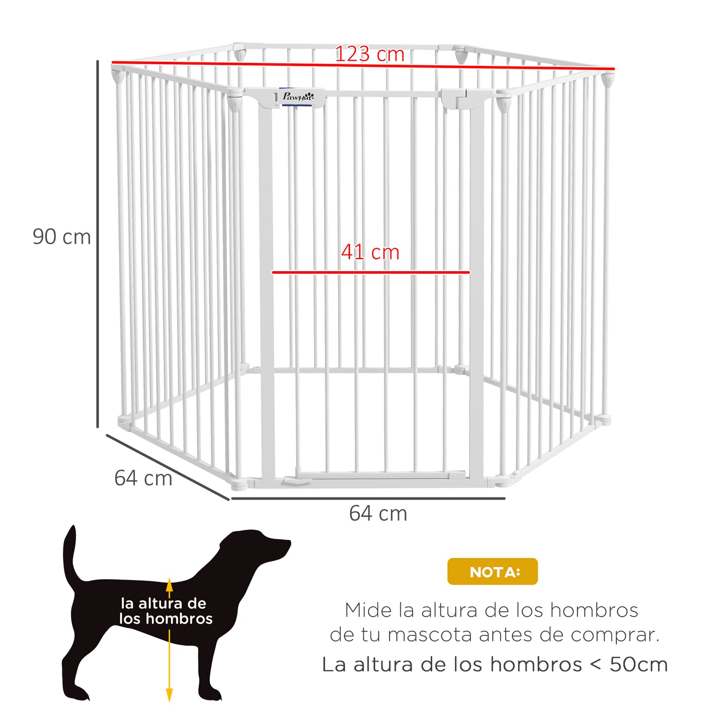 Pawhut Parque Para Perros Plegable De 6 Paneles Acero 123x102x90 Cm Blanco_2
