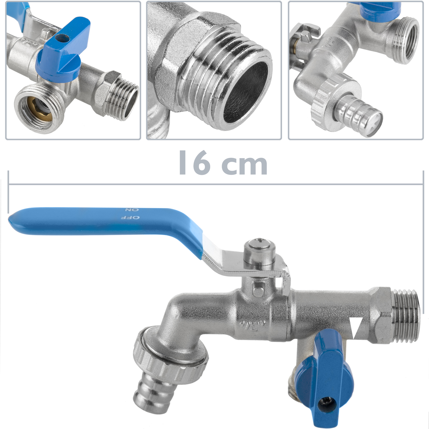 Grifo De Esfera Doble Salida Con Codo 1/2 - 3/4 - 3/4 Y Adaptador Para Manguera_1