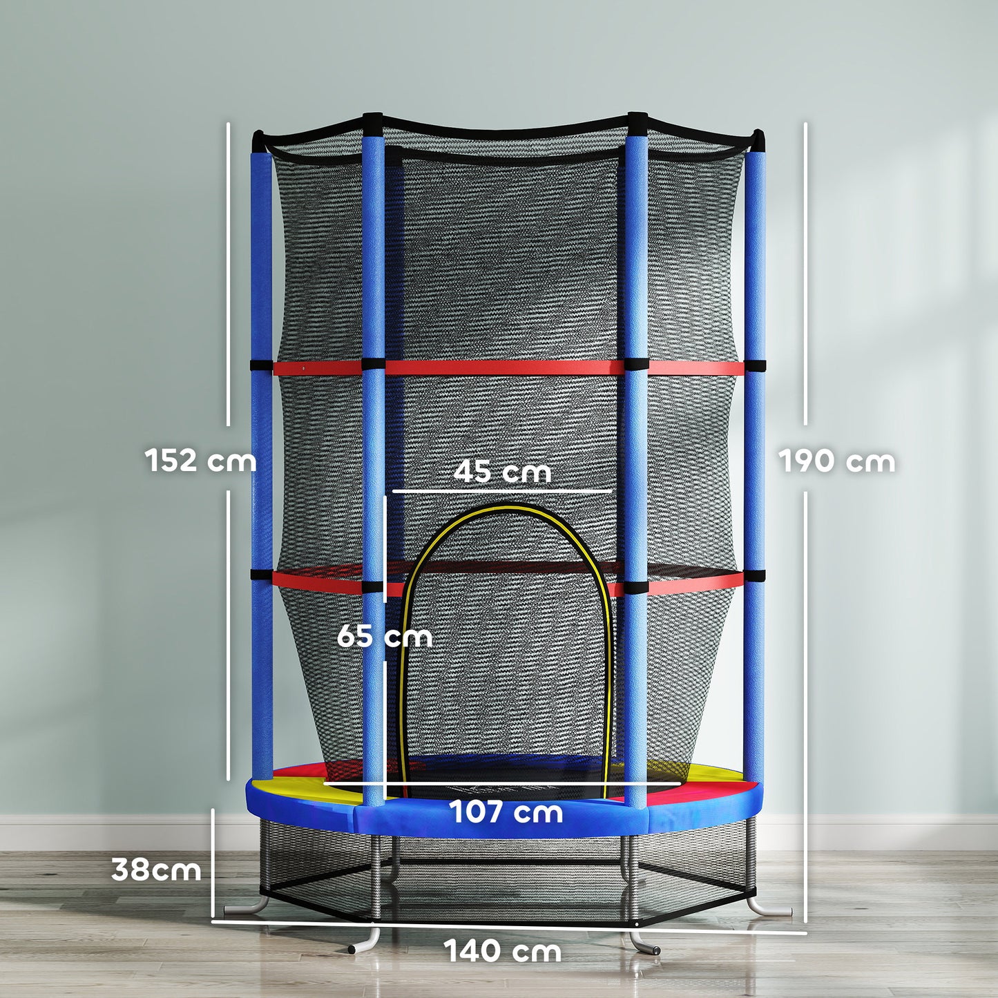 Homcom Cama Elástica Infantil Con Red De Seguridad Ø140x190 Cm Multicolor_2