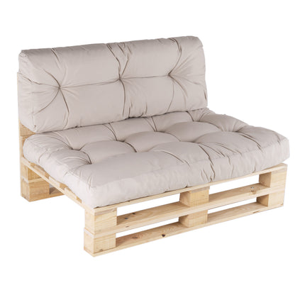 Sofá De Palet + Cojín De Asiento 80x120x16 Cm + Cojín Respaldo 42x120x16 Cm, Color Crema, Repelente Al Agua_0