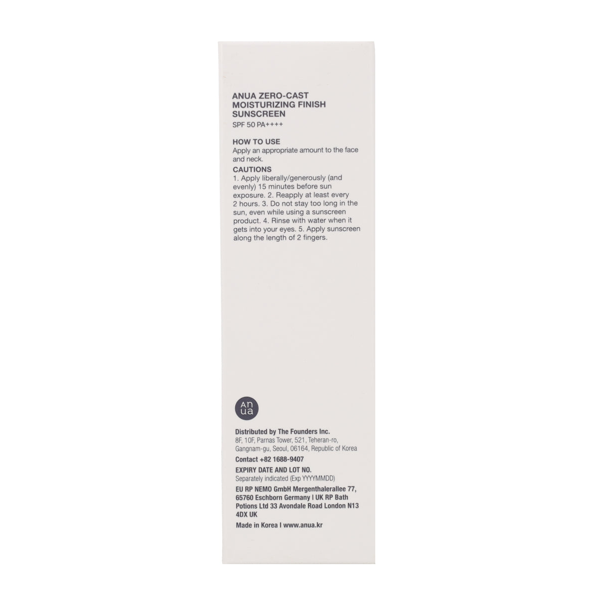 Zero-Cast Moisturizing Finish Sunscreen Anua 50ml