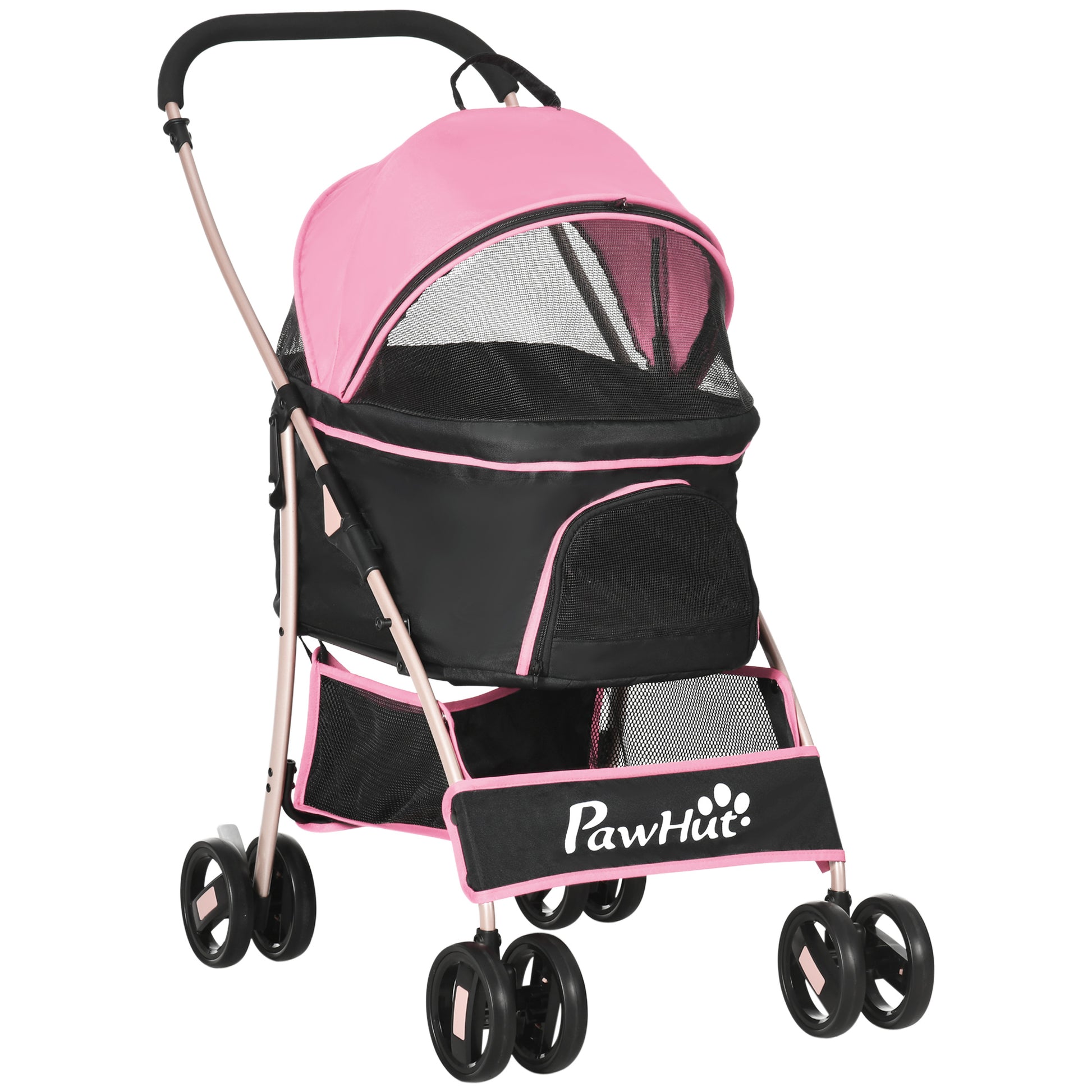 Pawhut Carrito Para Perros Plegable 3 En 1 Con Vagón Desmontable Rosa_0
