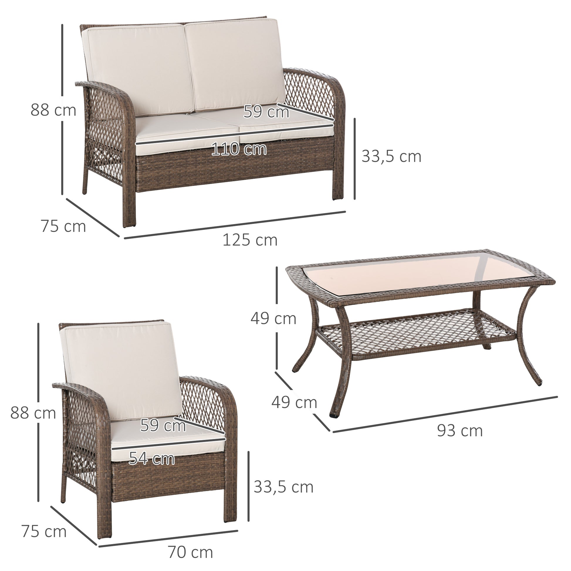 Outsunny Conjunto De 4 Muebles De Ratán Pe Exterior Para Jardín Terraza Marrón_2