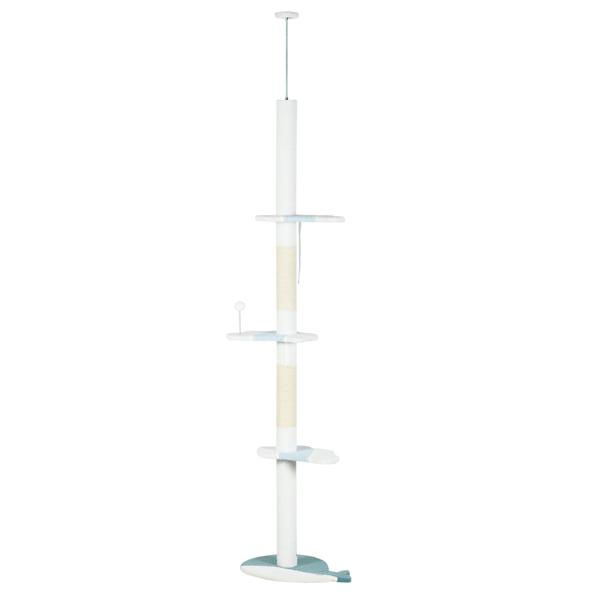 Árbol Rascador Para Gatos De Suelo A Techo Ajustable 55x38x225-255 Cm Blanco_0