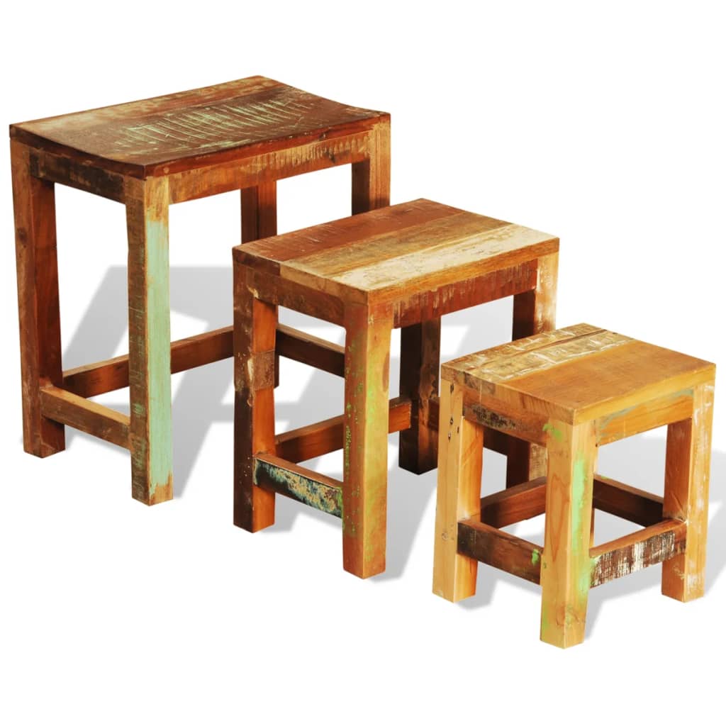 Juego De Mesas Apilables Vintage 3 Piezas Madera Reciclada_4
