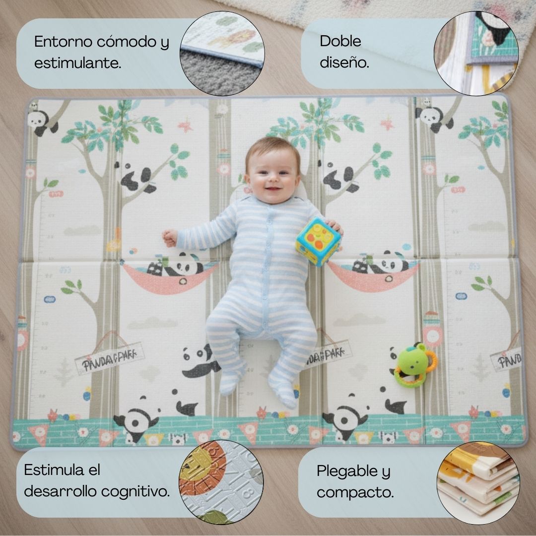 Bathby | Alfombra Plegable Para Bebé 200 × 180 Cm, Reversible Pandas/bosque_3