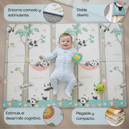Bathby | Alfombra Plegable Para Bebé 200 × 180 Cm, Reversible Pandas/bosque_3