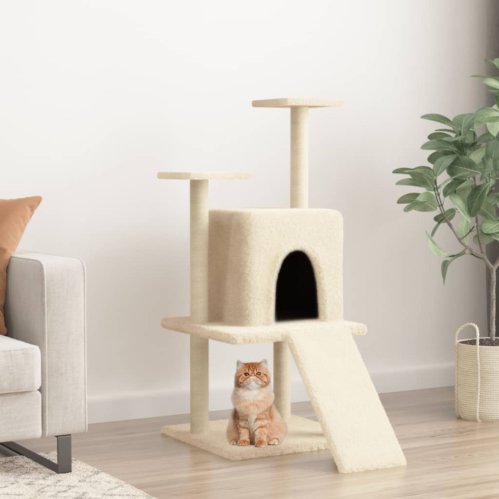 Rascador Para Gatos Con Postes De Sisal Color Crema 110 Cm_1