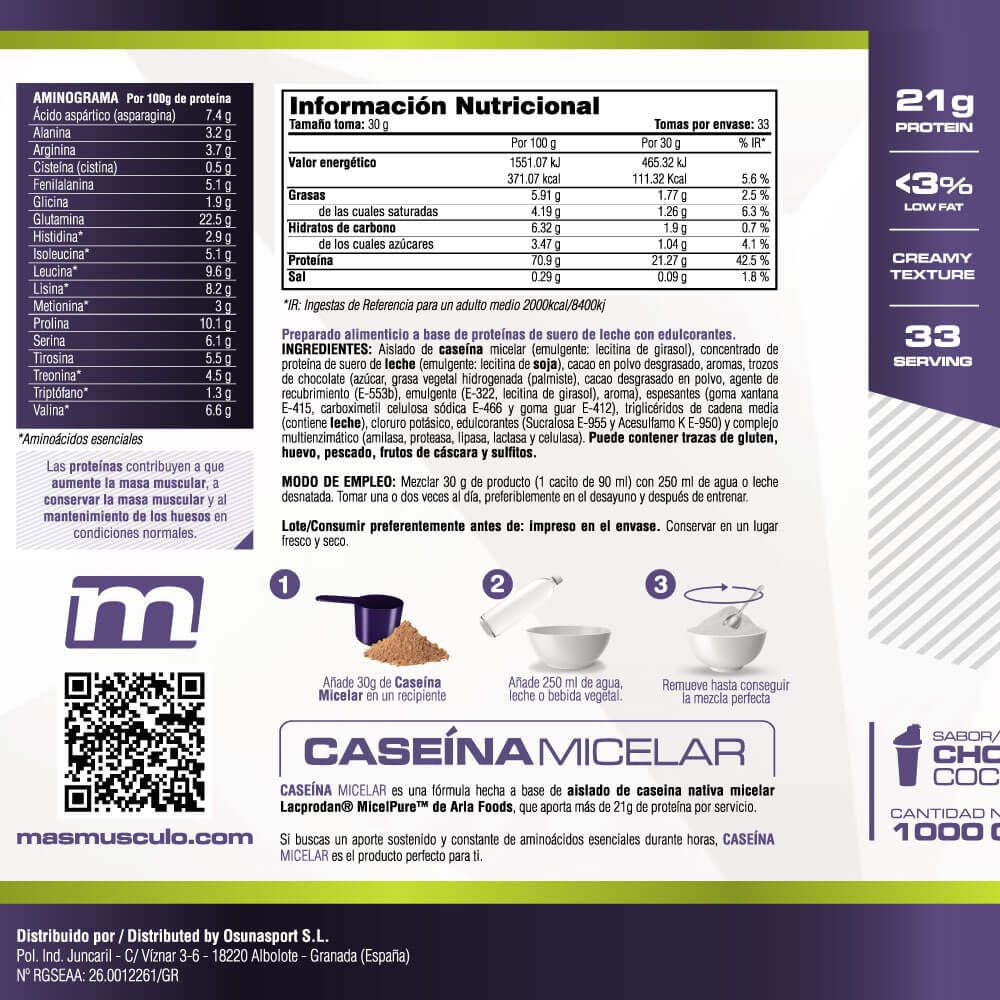 Caseína Micelar Nativa Micelpure™ - 1kg - Batido Chocolat - Ayuda A Mantener La Masa Muscula - Masmusculo_5