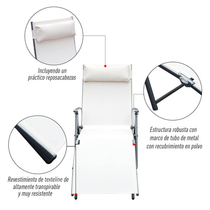 Outsunny Tumbona Plegable Con Respaldo Ajustable 137x63,5x100,5 Cm Beige_5