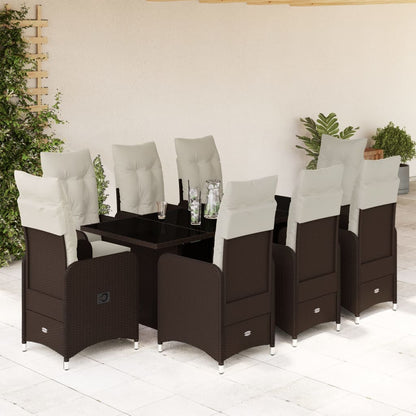 Set De Mesa Y Sillas Jardín 9 Piezas Y Cojines Ratán Pe Marrón / Vetonek_1