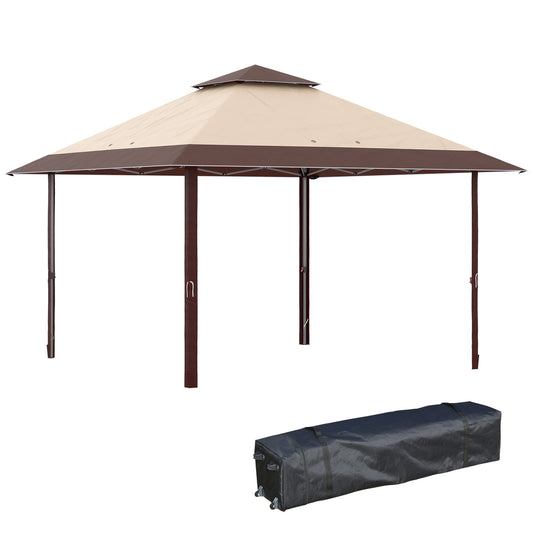 Outsunny Carpa Plegable 3,85x3,85 M Con Doble Techo Caqui Y Café_0