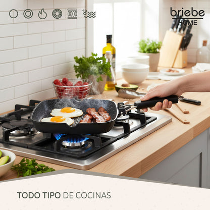 Briebe Grill Asador, Inducción, Antiadherente Titanio 28x28cm Aluminio Fundido Sin Pfoa Mango Plegable, Gp1159, Negro_4