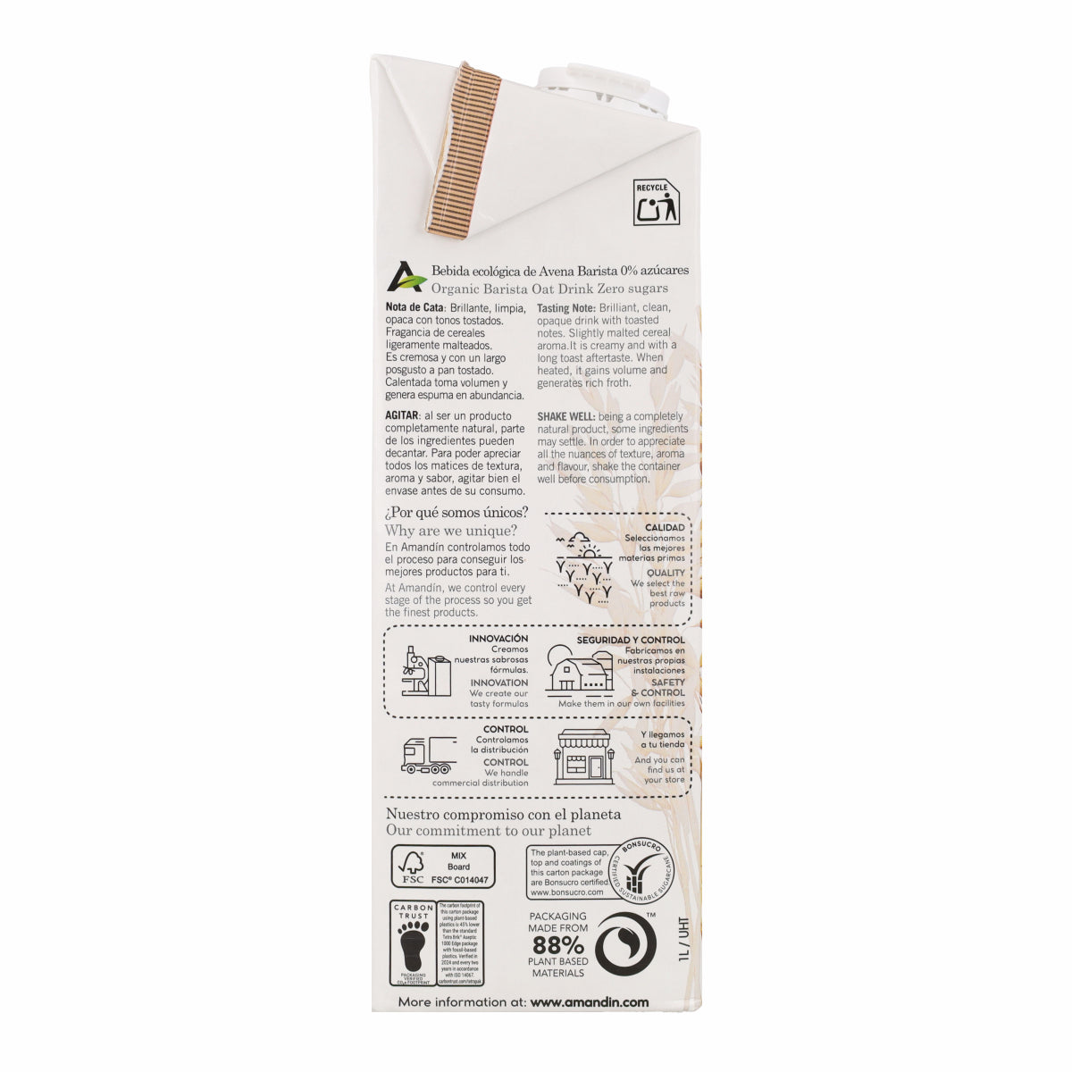 Bebida de Avena Barista 0% Azúcares Bio Amandin 1L