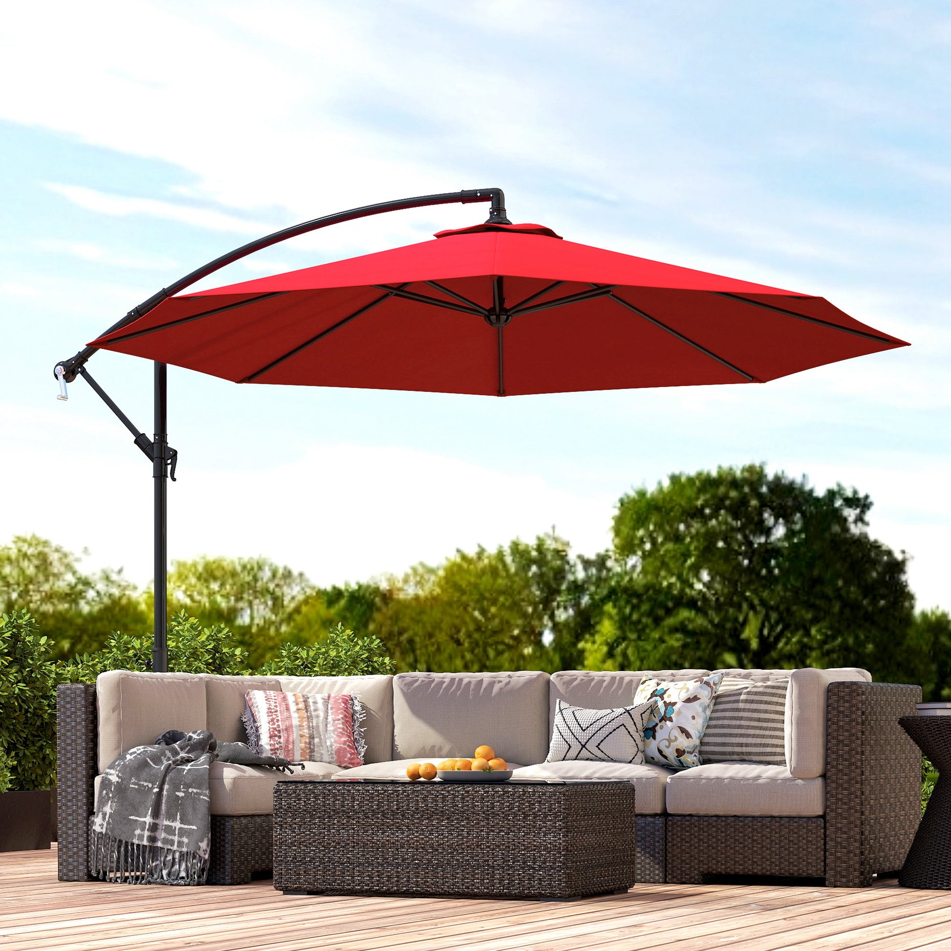 Outsunny Parasol Excéntrico Ø295 Cm Con Ángulo Ajustable Base Cruzada Granate_4