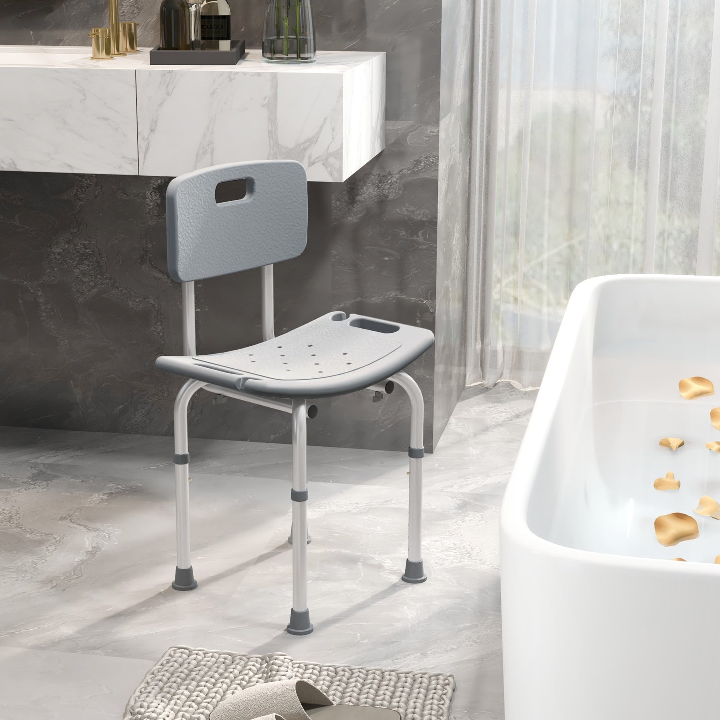 Homcom Silla Ducha Personas Mayores Con Respaldo Antideslizante Carga 136 kg_4