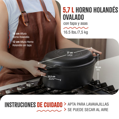 Victoria Horno Holandés Olla Inducción Hierro Fundido Esmaltado 31cm, Tapa - Sartén, 5,7l, Sin Ptfe, 38717, Negro_4