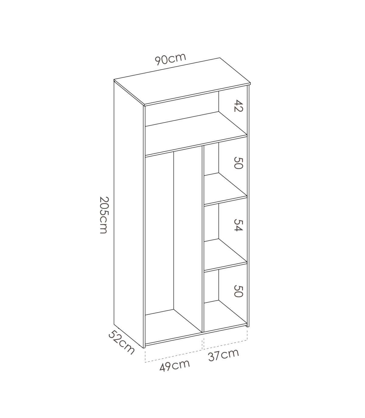 Armario Ropero 2 Puertas Abatibles Santisteban Blanco/natural, 205 Cm(alto) 90 Cm(ancho) 5_4