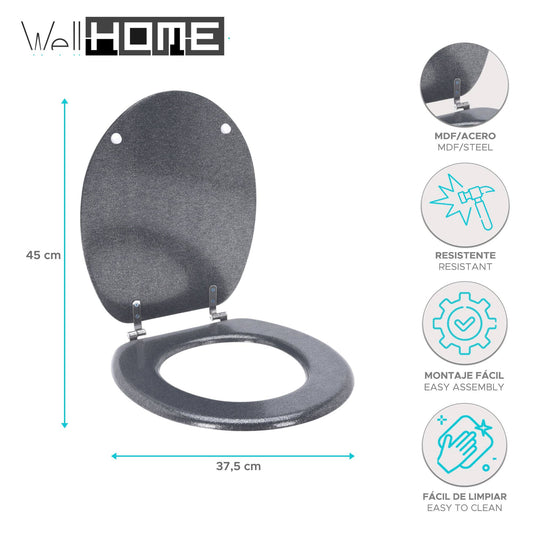 Asiento De Inodoro Mdf Con Tapa Y Bisagras De Acero Inoxidable Color Plata 37,5x5,5x45cm_0