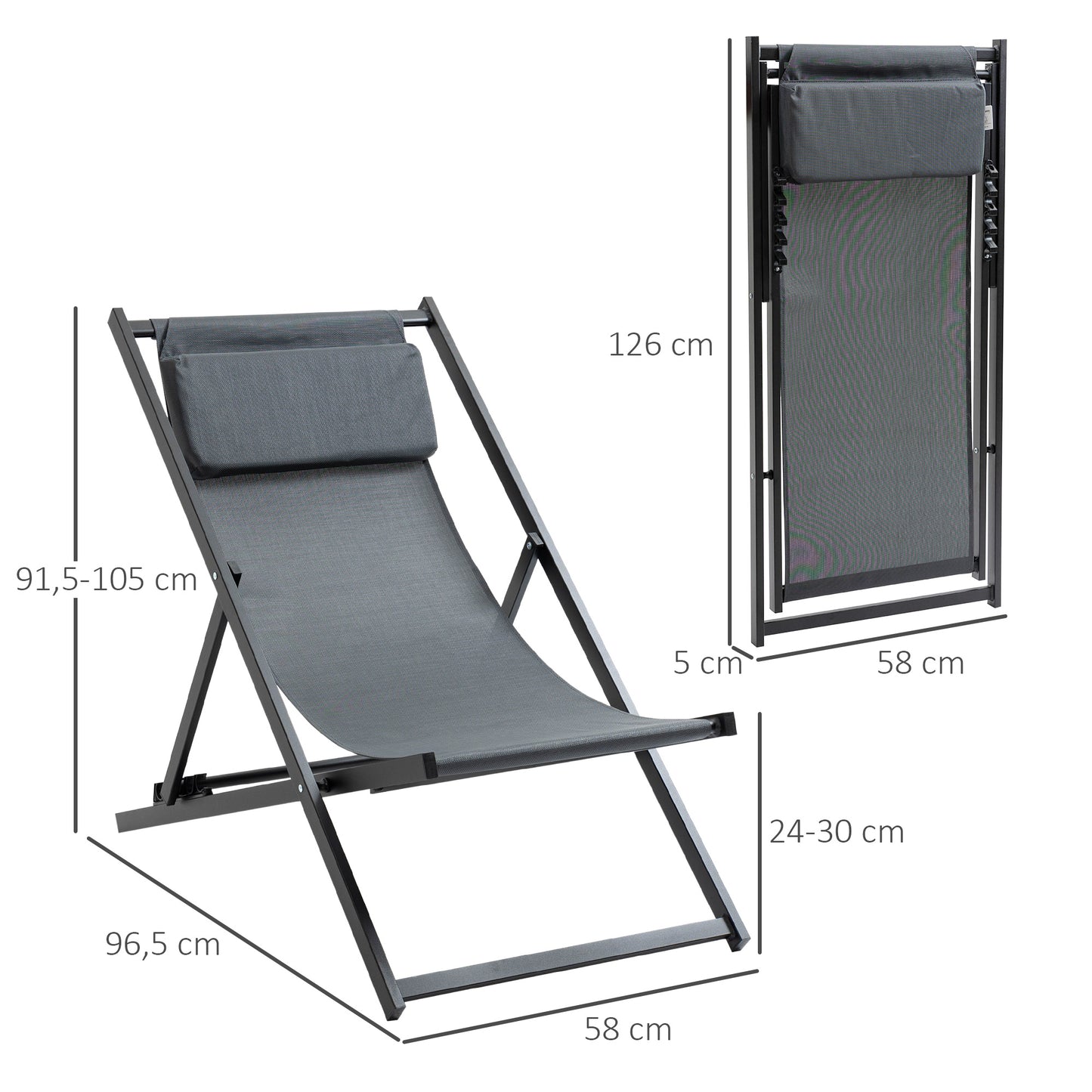 Outsunny Conjunto De 2 Tumbonas Reclinables Y Plegables 58x96.5x91.5cm Gris_2