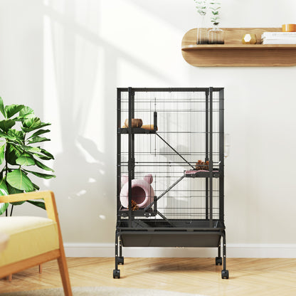 Pawhut Jaula Para Animales Pequeños De 4 Niveles Con Ruedas 69x44x120 Cm Negro_4