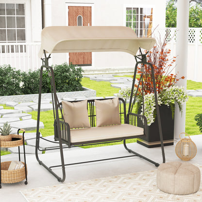 Outsunny Columpio De Jardín De 2 Plazas Con Toldo Retráctil Carga 240 Kg Caqui_4