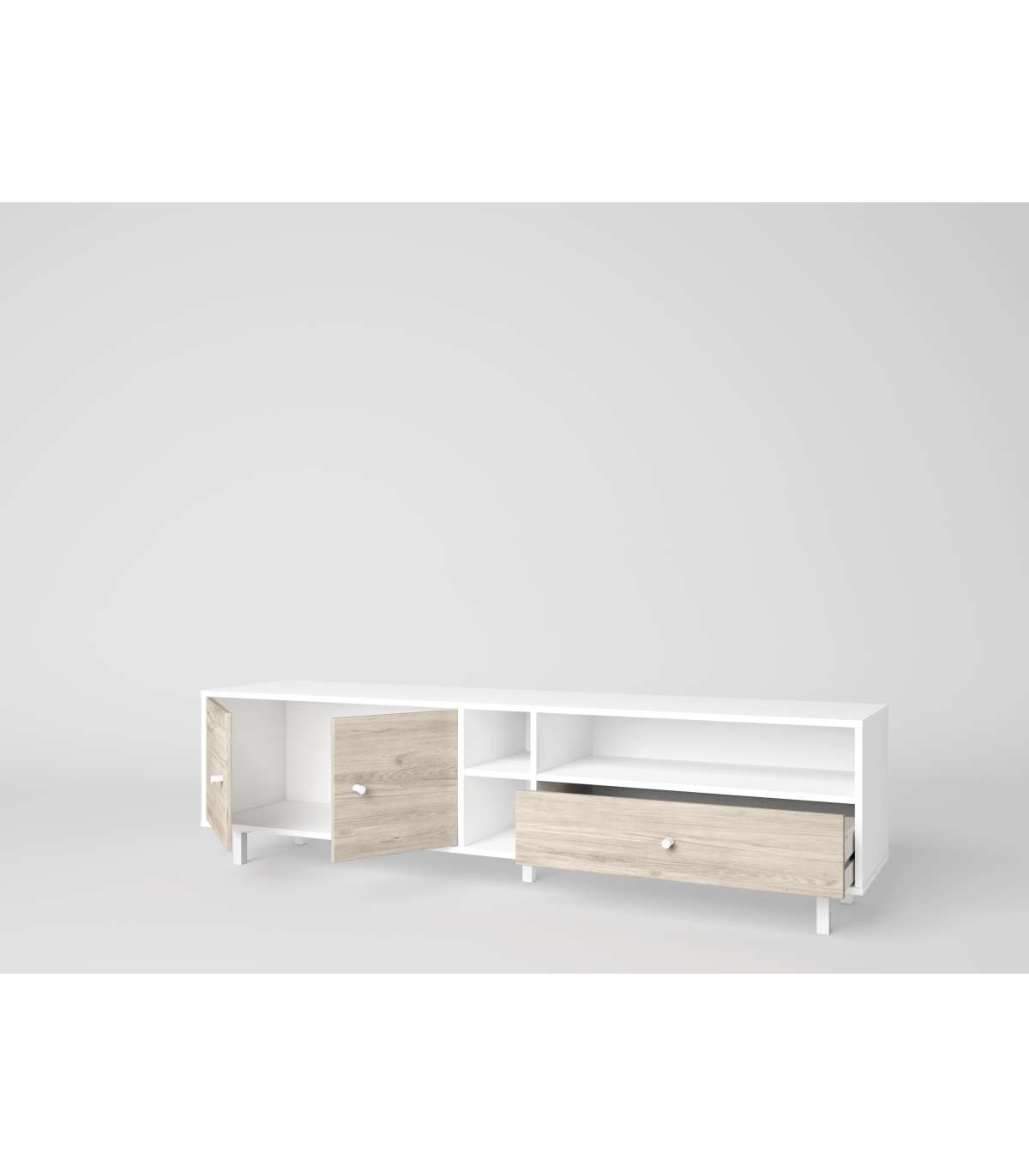 Mueble Para Televisión Modelo Rolan 2 Puertas 1 Cajón Acabado Blanco/sahara, 180cm(ancho_2