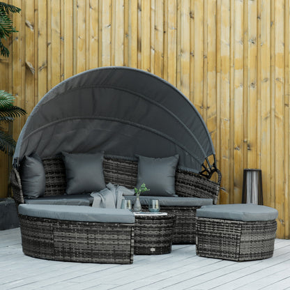 Outsunny Isla De Ratán Exterior 5 Piezas Tumbona Toldo Plegable Y Cojines Gris_1