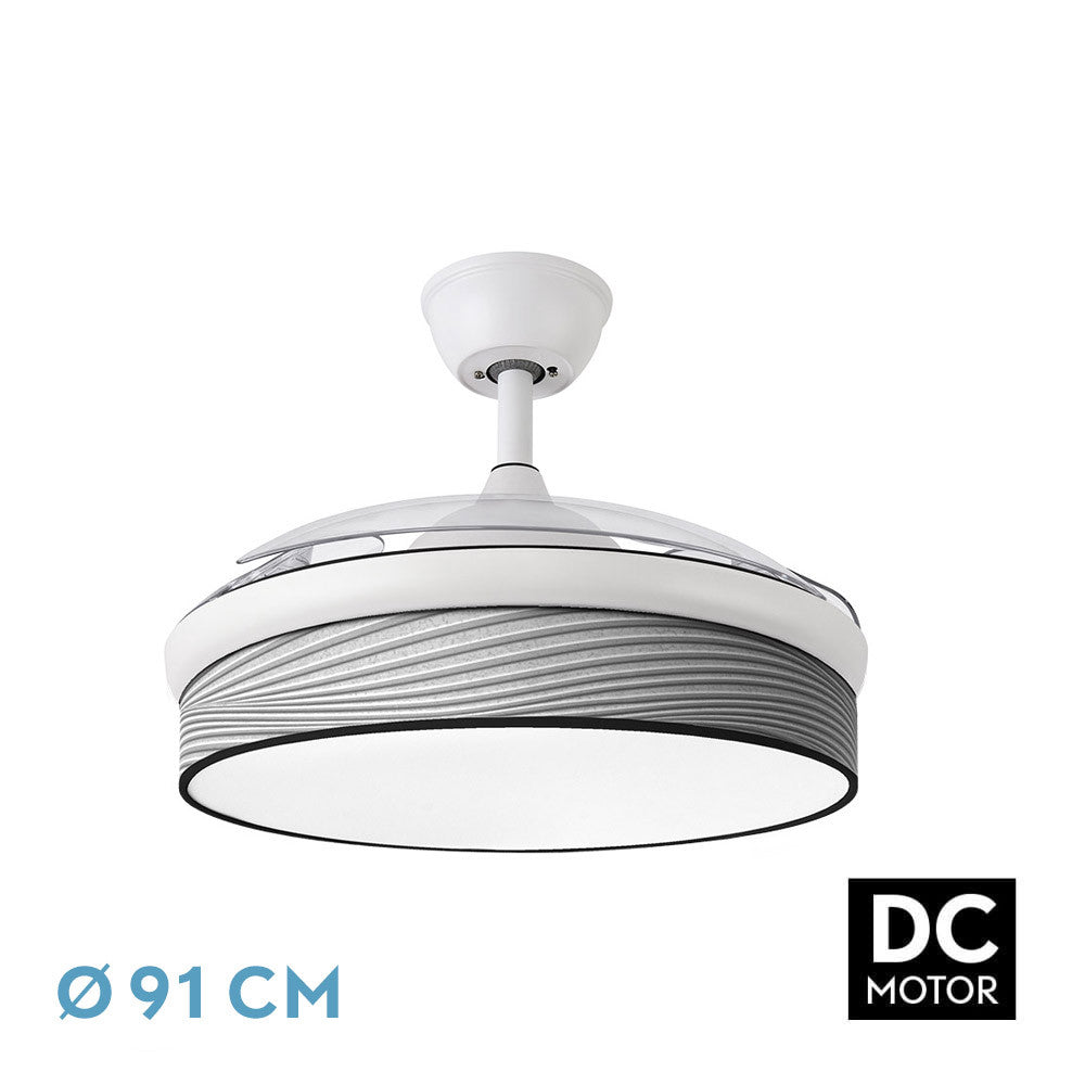 Ventilador Dc Moda 72w Blanco/surco Gris 91d 3aspas 7200lm 3000-4000-6000k Remoto+ Memoria+ Temporizador_0