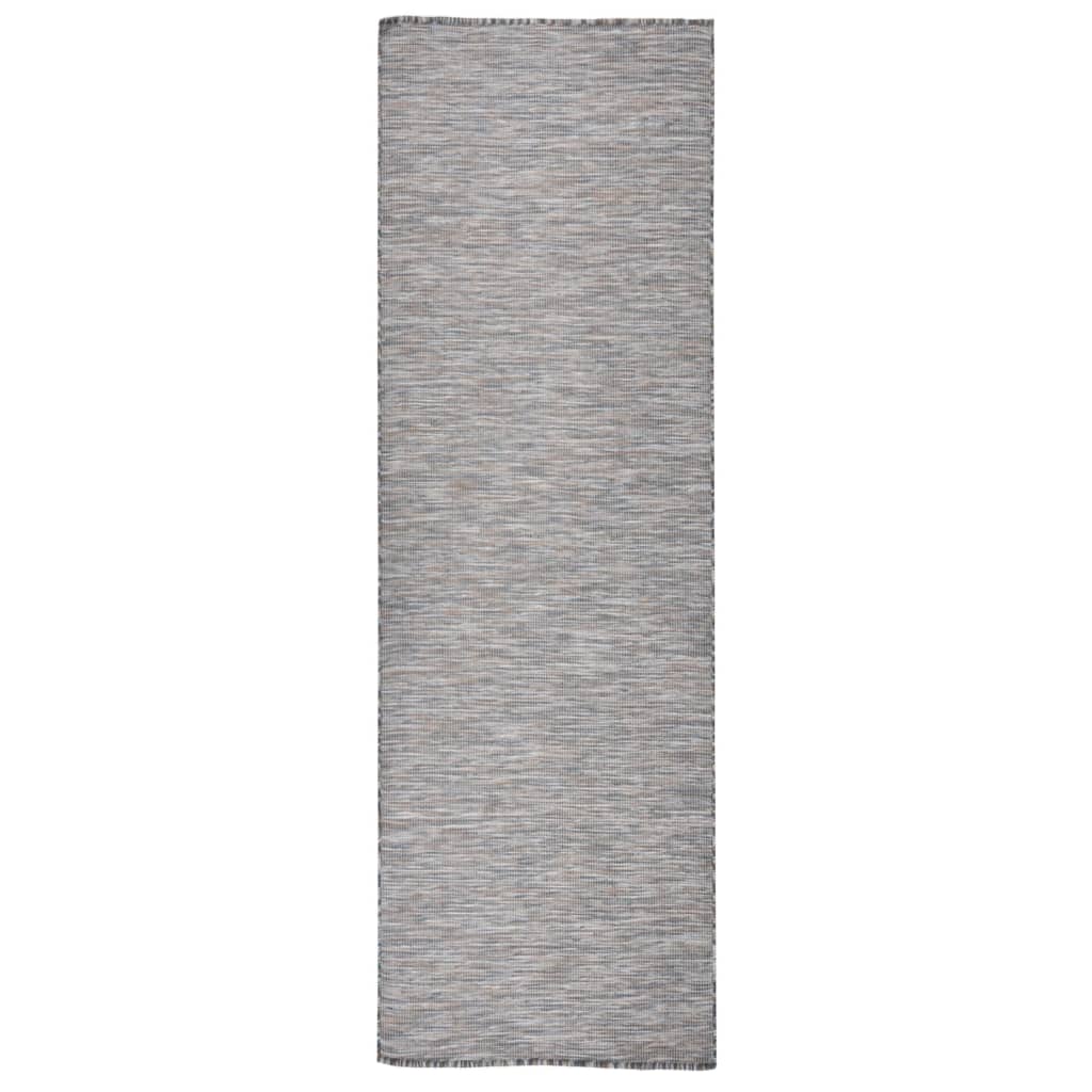 Alfombra De Exterior De Tejido Plano Marrón Y Azul - 80x250 Cm / Vetonek_2