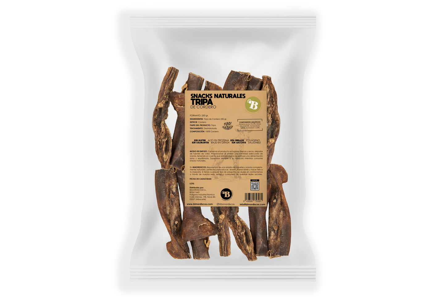 Bimordiscos Tripa De Cordero Para Perros Y Gatos · 250g.
