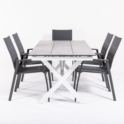 Conjunto De Mesas Y Sillas Acolchadas De Terraza, Mesa Extensible 180 A 240 Cm, Aluminio Y Hpl, Color Laver_3