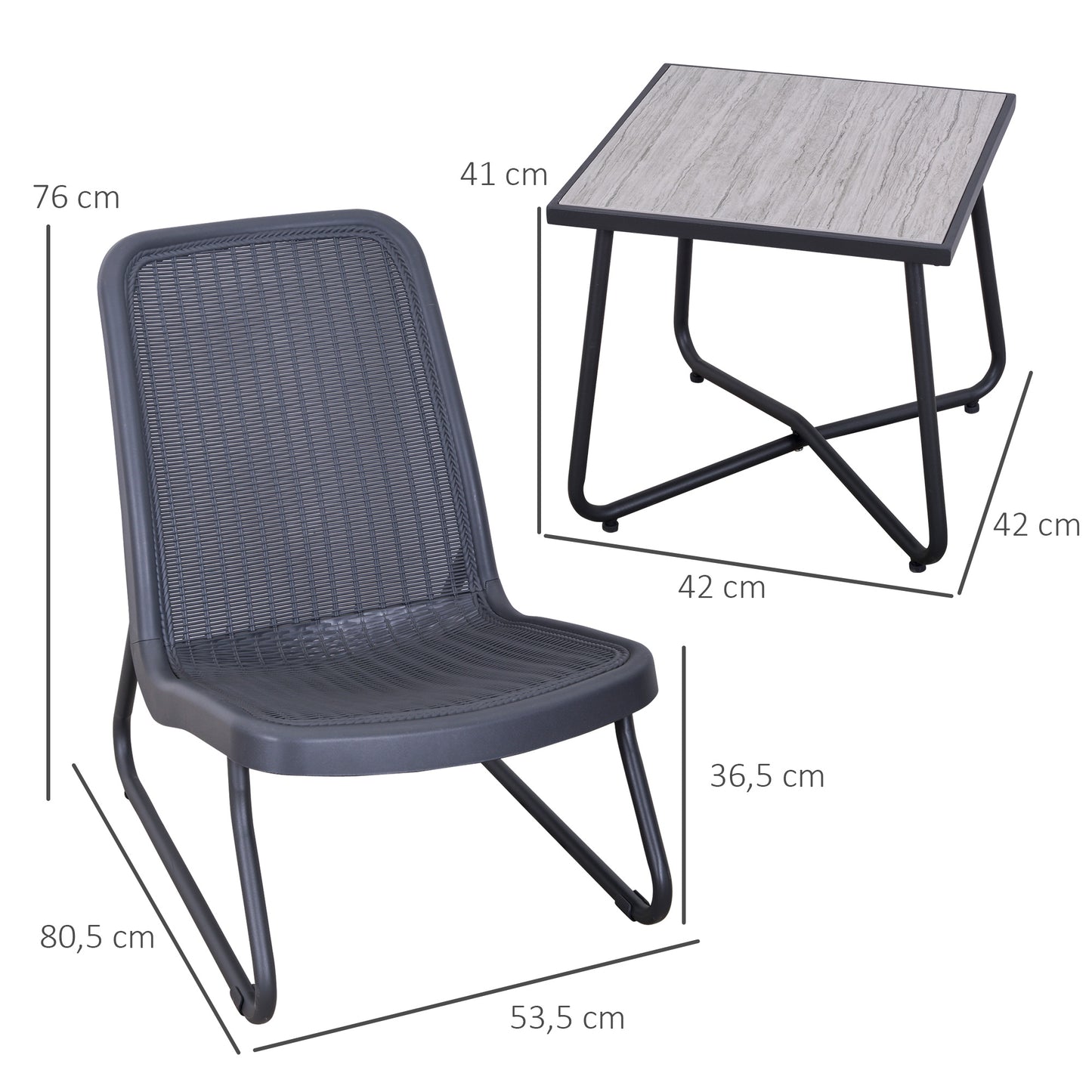 Outsunny Conjunto De Muebles De Jardín 2 Sillas Mesa Terraza Piscina_2