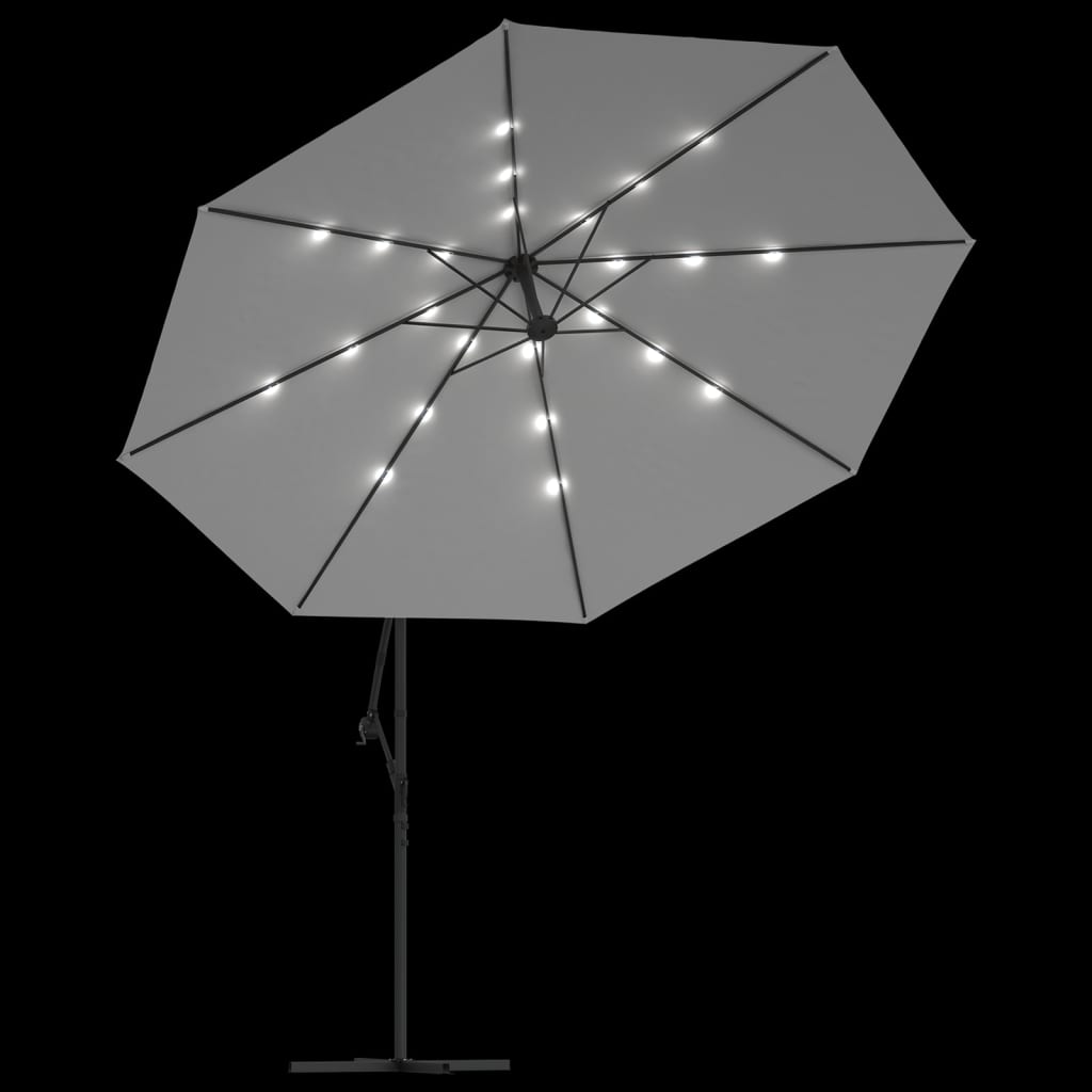 Sombrilla Voladiza Jardín Con Luces Led Palo Acero Arena 350 Cm_4