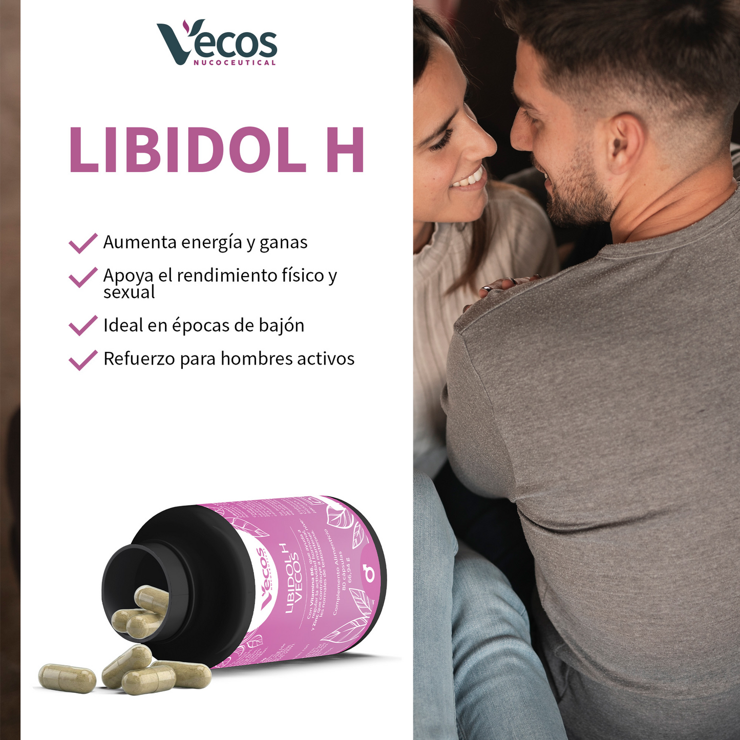 Libidol H Vecos 80 Cápsulas | Potenciador De Testosterona Y Vitalidad | Zinc + Tribulus + Ginseng_3