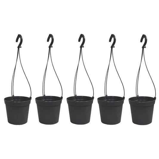 5 Macetas Cilíndricas Ø 10 Cm Con Ganchos, De Polipropileno Antracita