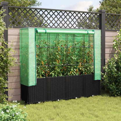 Jardinera Elevada Con Cubierta De Invernadero Aspecto Ratán 160x40x153 Cm_2