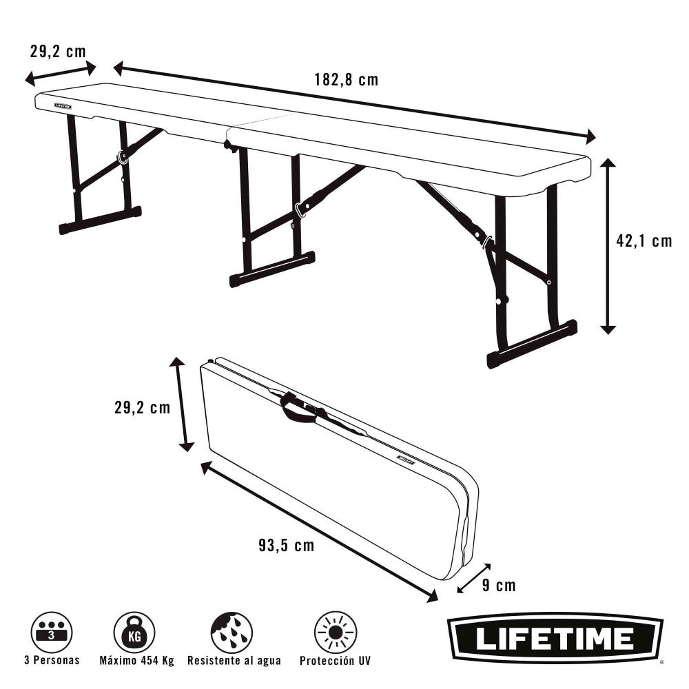 Banco Plegable Ultrarresistente 454 Kg Lifetime 183x29x42 Cm Uv100_3