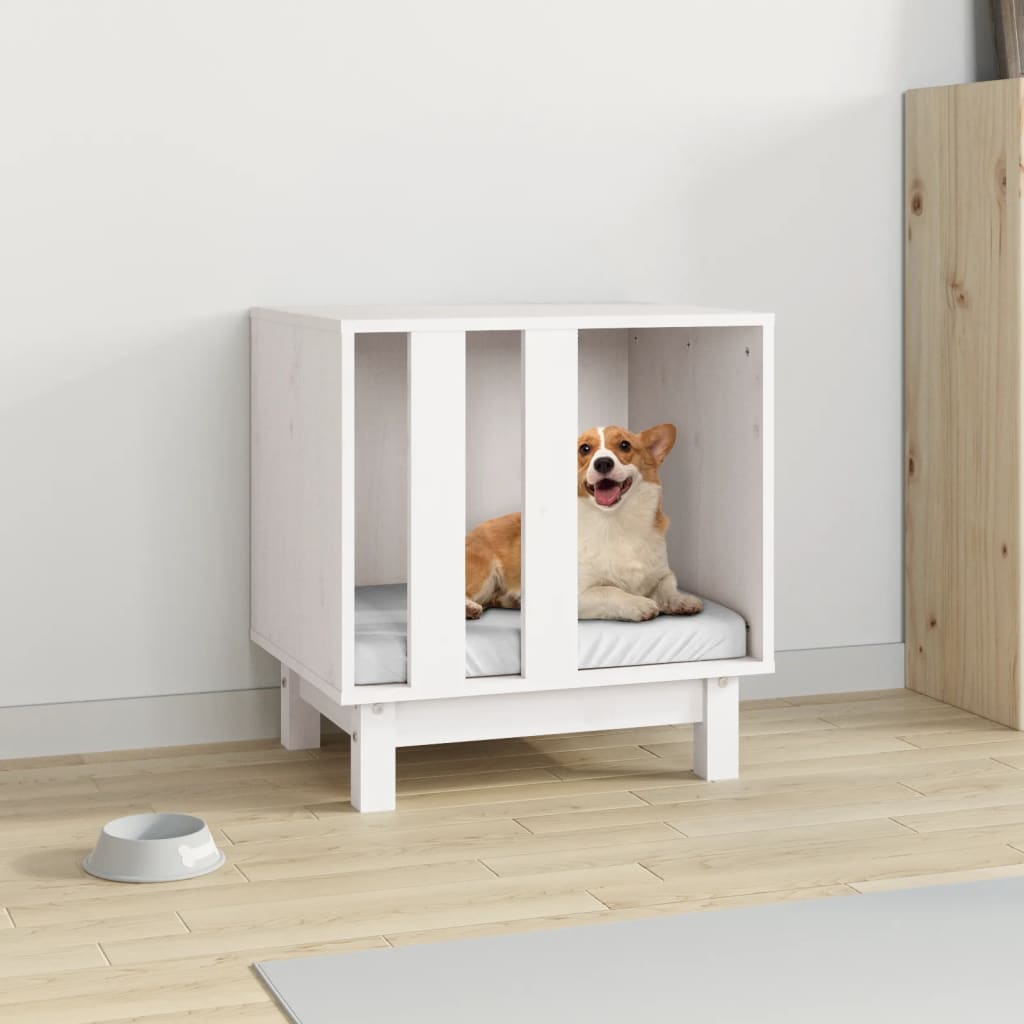 Caseta Para Perros Madera Maciza De Pino Blanco 50x40x52 Cm_1