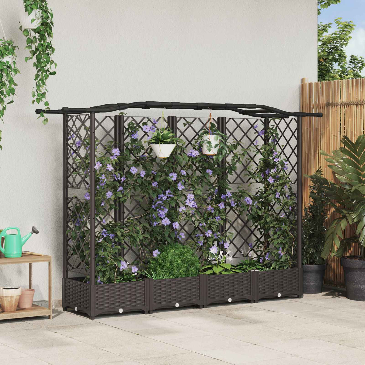 Cama Elevada Con Trellis Y Techo Marrón 203,5 X 40 X 123 Cm Pp_1