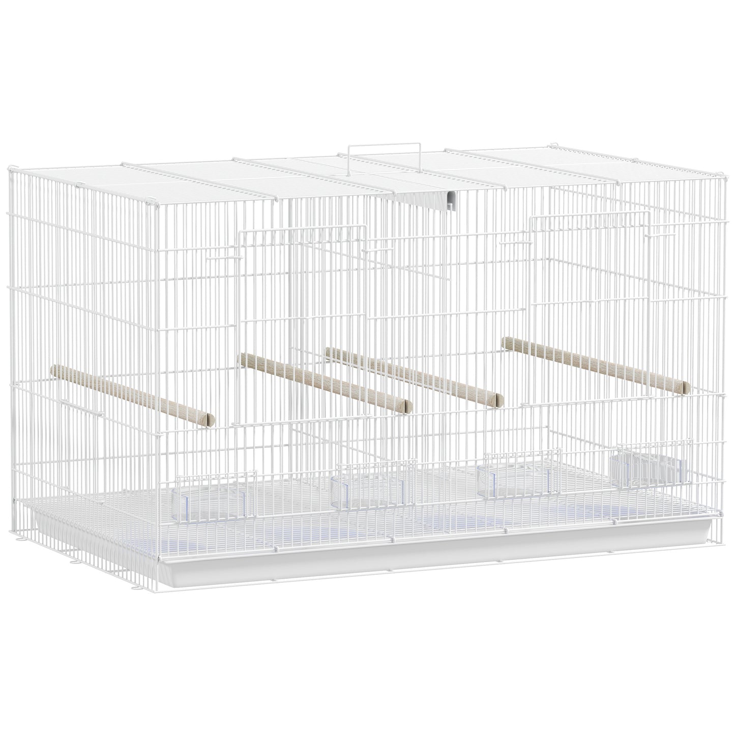 Pawhut Jaula Para Pájaros Con Divisor 4 Comederos 4 Perchas 76x46x46 Cm Blanco_0