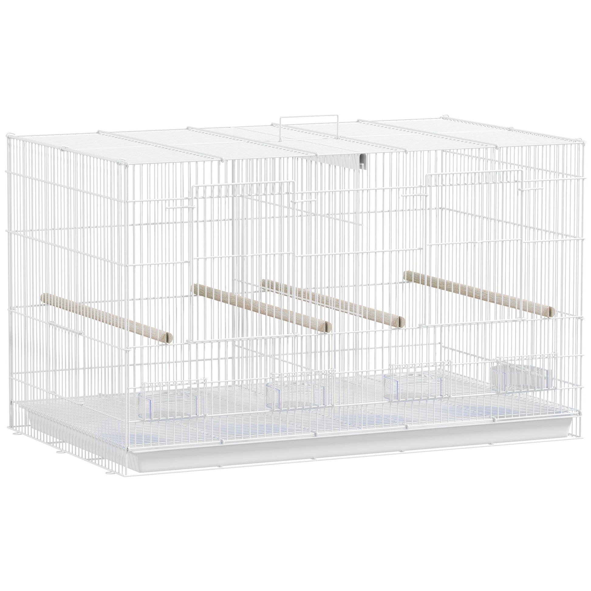 Pawhut Jaula Para Pájaros Con Divisor 4 Comederos 4 Perchas 76x46x46 Cm Blanco_0