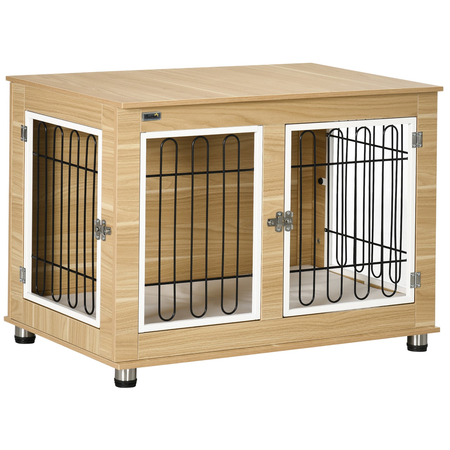 Pawhut Jaula Para Perros Con Cojín Lavable Estructura De Acero 90x58x65 Cm Roble_0