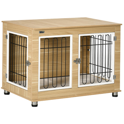 Pawhut Jaula Para Perros Con Cojín Lavable Estructura De Acero 90x58x65 Cm Roble_0