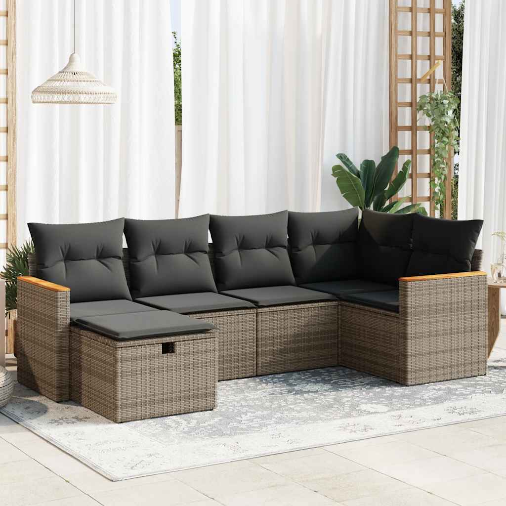 Set De Muebles De Jardín 6 Pzas Y Cojines Ratán Sintético Gris / Vetonek_2