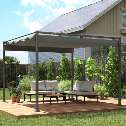 Outsunny Pérgola Con Techo Retráctil Pérgola De 3x3 M Con Cierre Magnético Gris_1