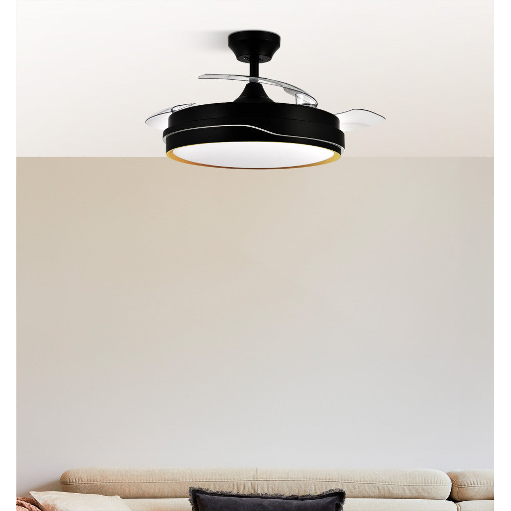 Ventilador Dc Tempano Negro/oro 72w 3aspas 107d 7200lm 6vel 3000k,4500k,6000k, Remoto+temporizador+memoria_2